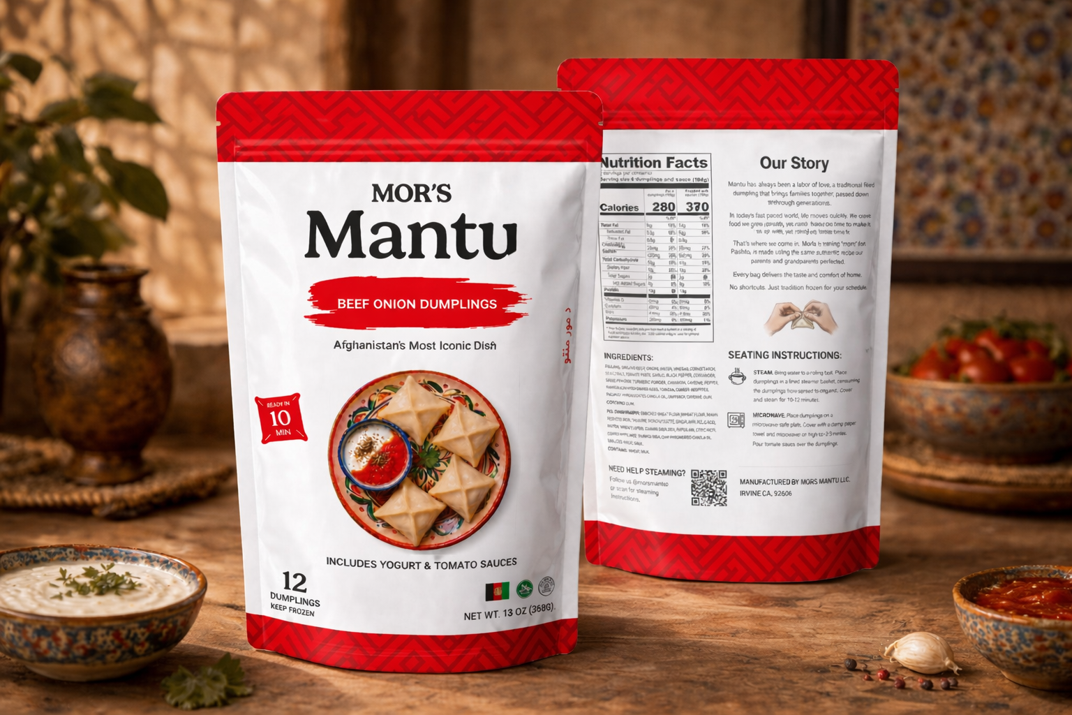 Mor's Mantu packaging — front and back